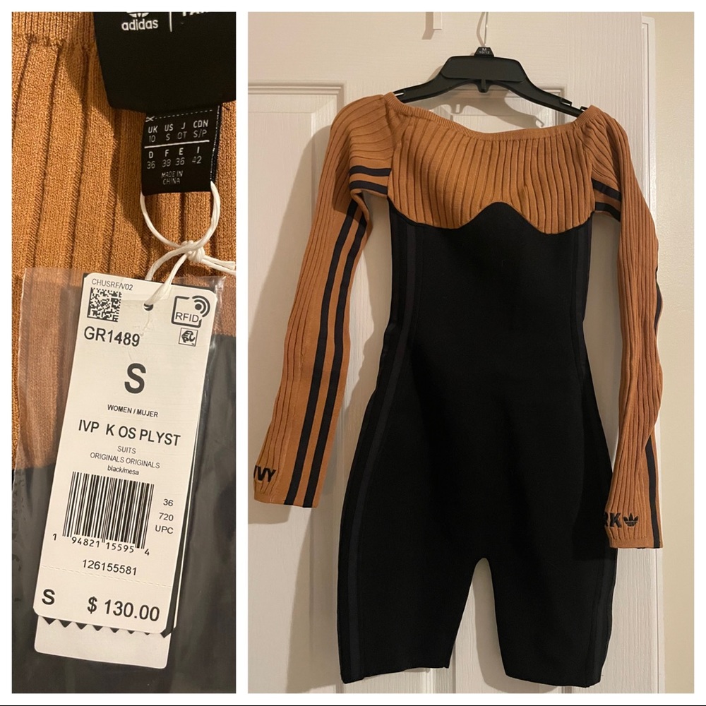 adidas Original Ivy Park Long Sleeve Corset Playsuit NWT Small Black/Mesa